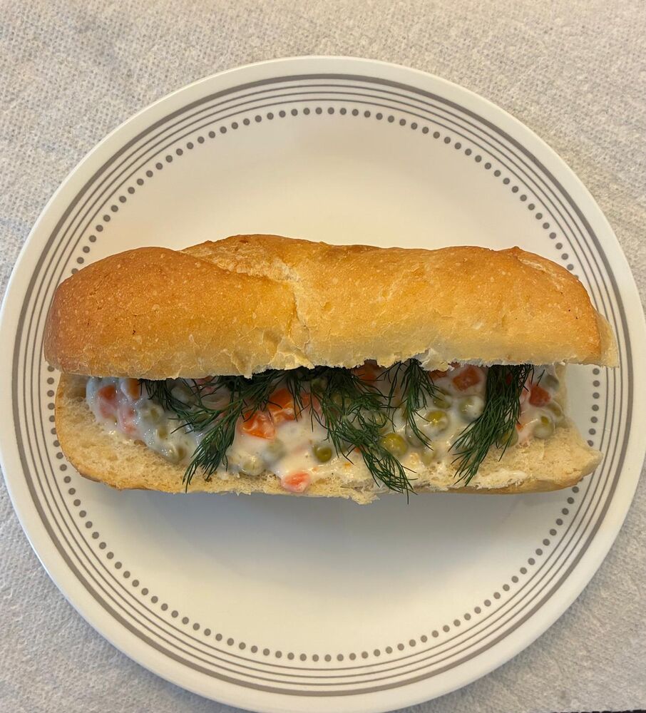 Cold sandwich with Russian salad